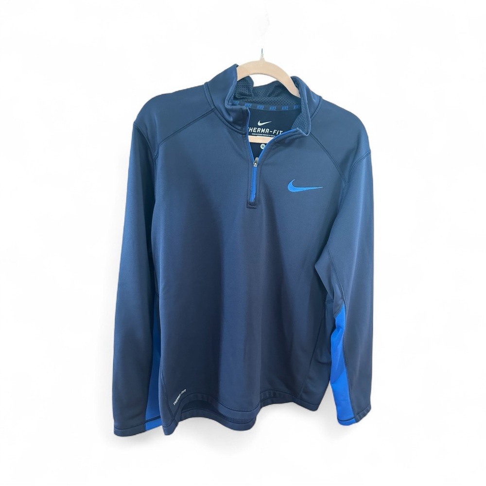 Nike Men's Therma Fit Pullover in Dark and Light Blue